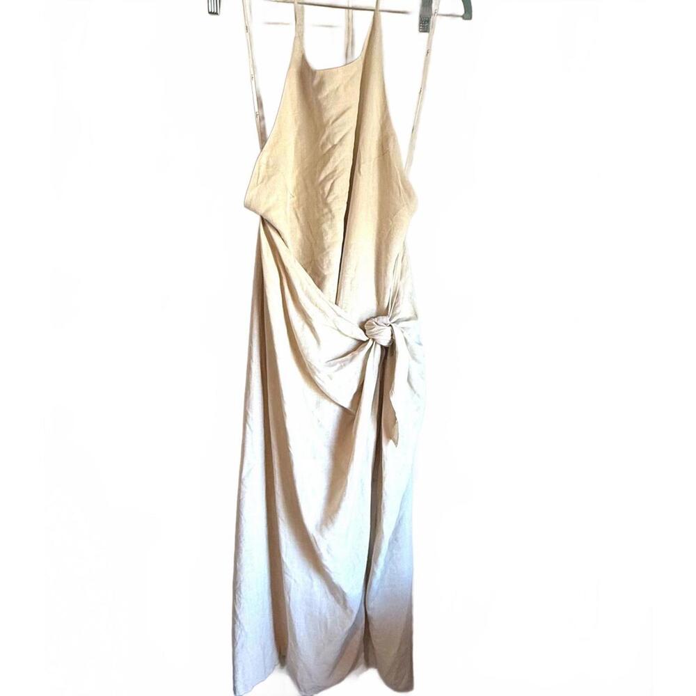 Lulu's Malaga Moment Beige Halter Faux Wrap Midi Dress Size Medium NWT